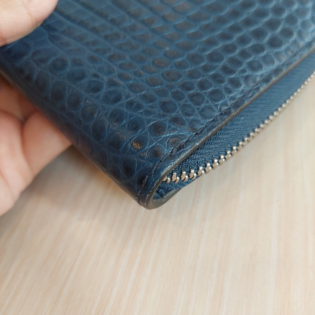 Jimmy Choo Dark Blue Croc Embossed Leather 'Pippa' Long Wallet | Gently Used |