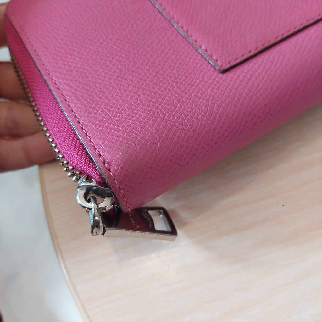 Coach Fuchsia Zip Around Leather Wallet | Pre Loved |