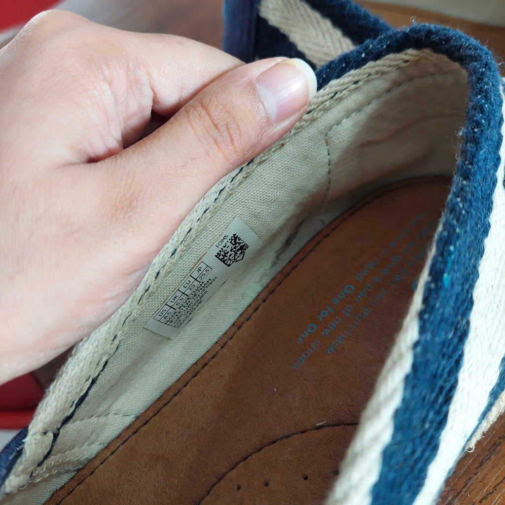 TOMS Navy White Striped Canvas Espadrille | Gently Used |