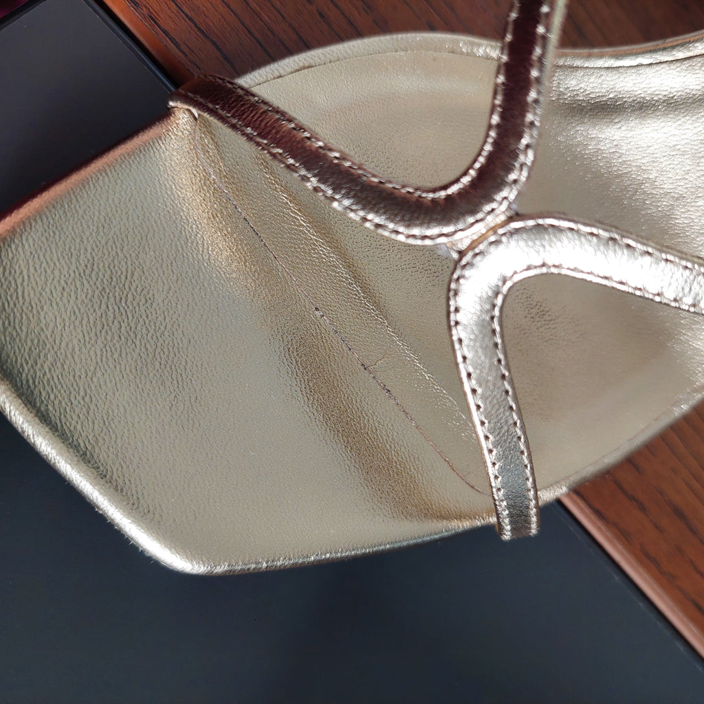 Jimmy Choo Gold Metallic Leather Azie 85 Sandals | Gently used |