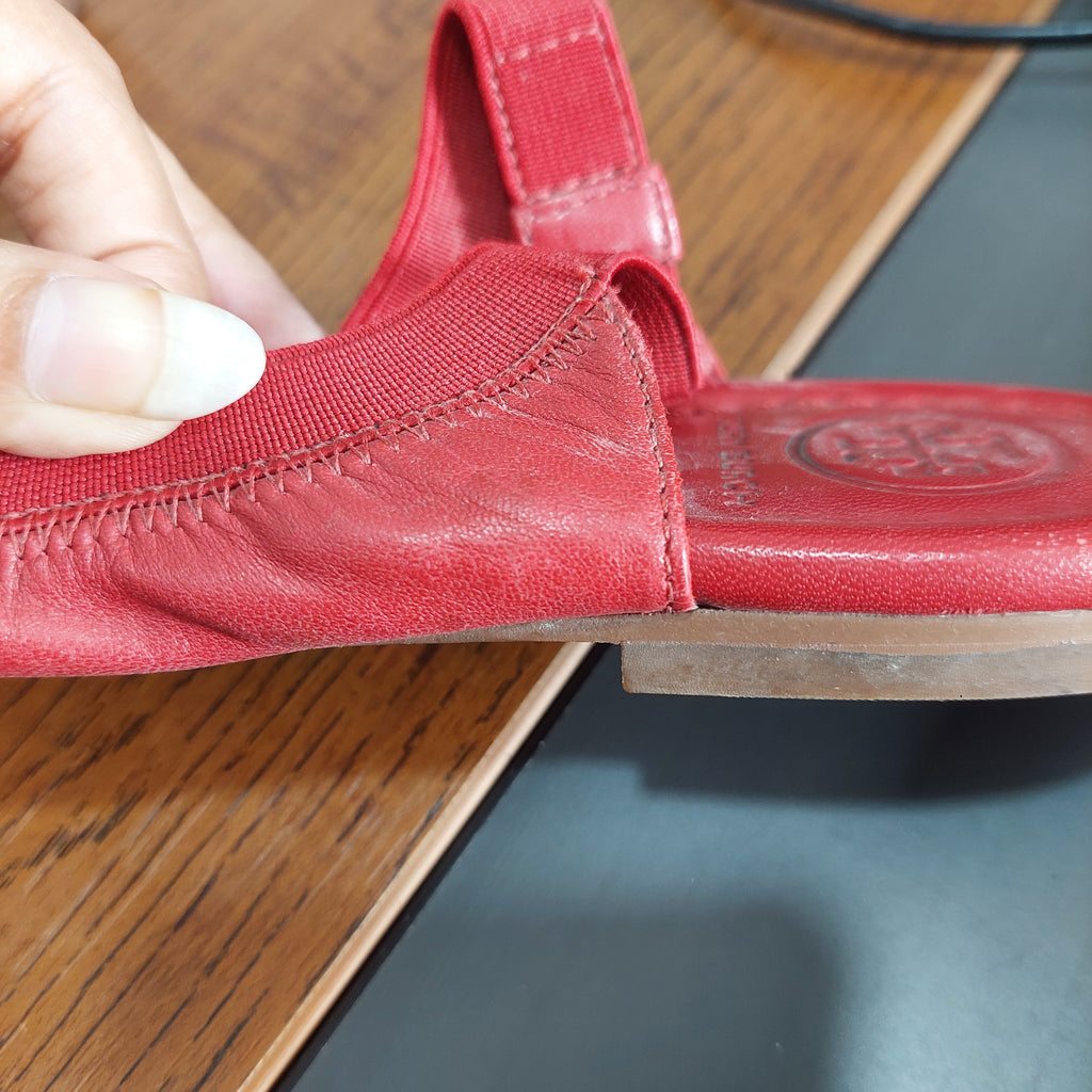 Tory Burch Red Leather 'Jolie' Slingback Flats | Pre Loved |