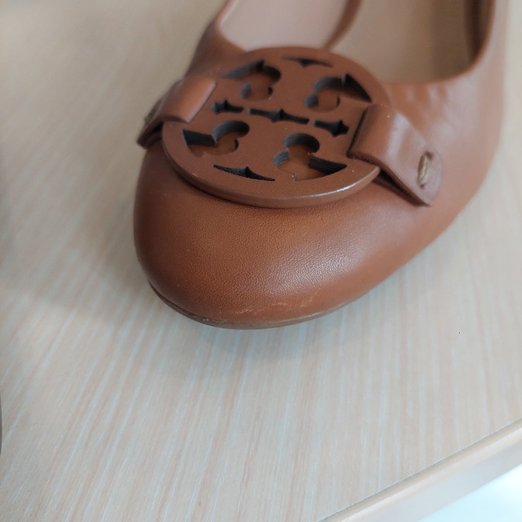 Tory Burch Brown Leather Gabriel Wedge Pumps | Pre Loved |