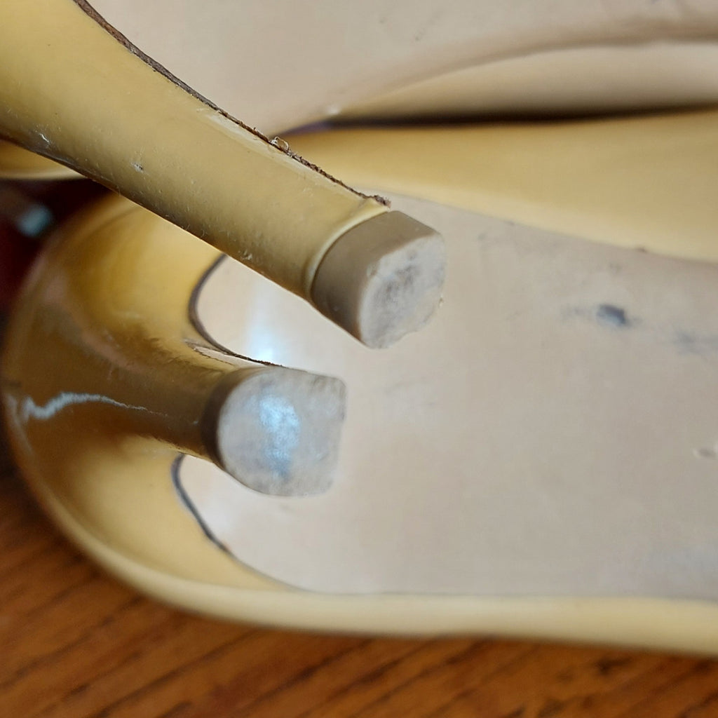 Salvatore Ferragamo Beige Patent Leather Peep Toe Heels | Pre Loved |