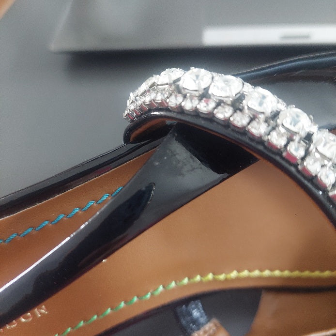 Kurt Geiger Black Patent Leather Princely Sandal | Like New |