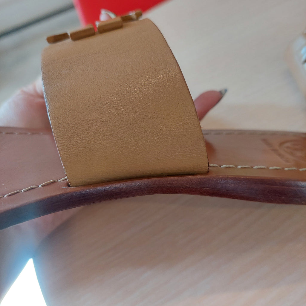 Tory Burch Beige Leather 'Lowell 2' Flat Slide Sandals | Pre Loved |