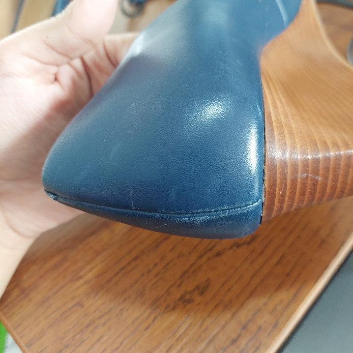 Tory Burch Blue Claire Open Toe Wedges | Pre Loved |