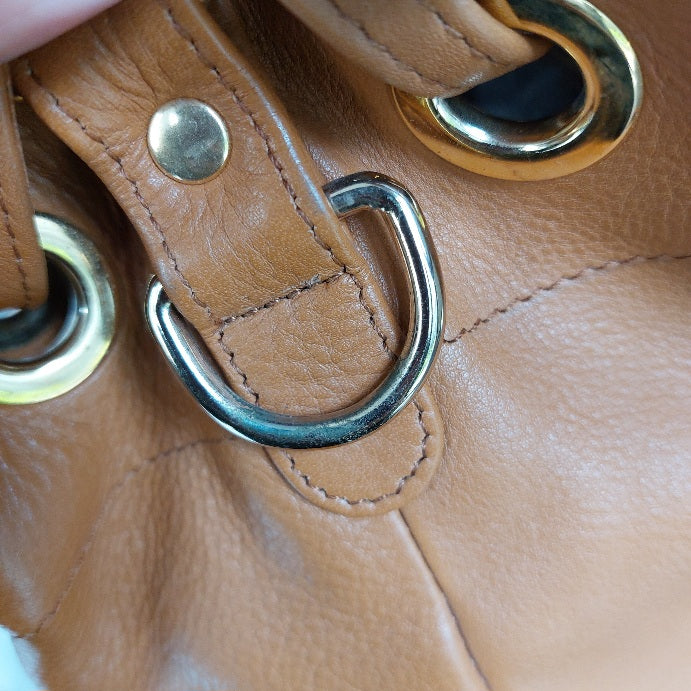 Jafferjees Tan Soft Leather Small Bucket Bag | Pre Loved |