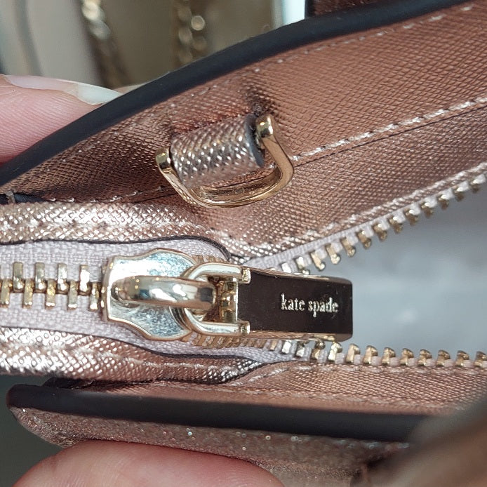 Kate Spade Rose Gold Glitter Leather Tinsel Satchel Bag | Gently Used |