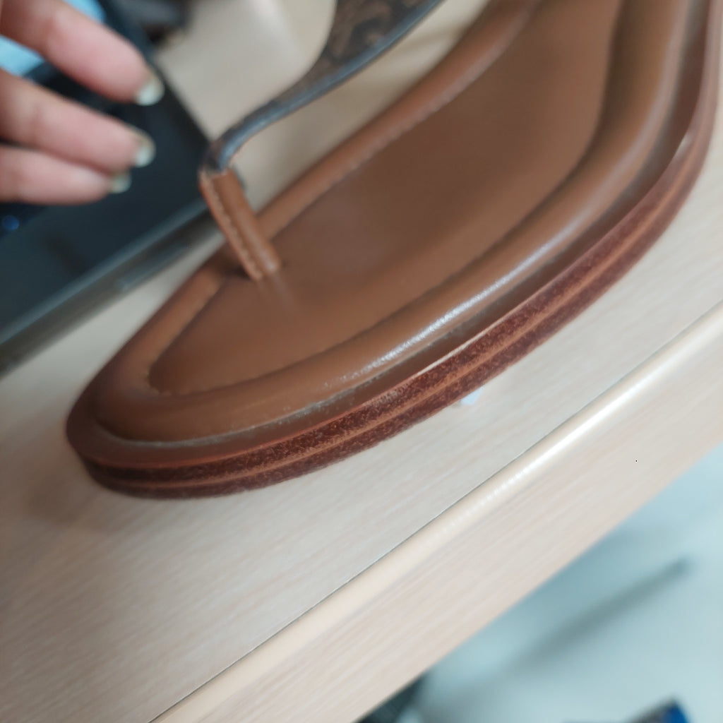 Michael Kors Brown Leather 'Daniella Empire' Logo Sandals | Gently Used |