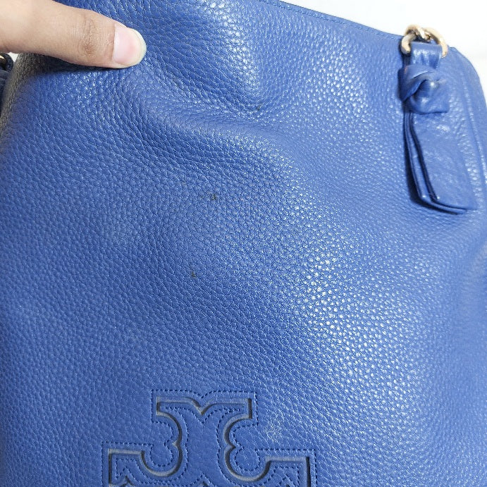 Tory Burch Blue Britten Chain Leather Tote Bag | Pre Loved |