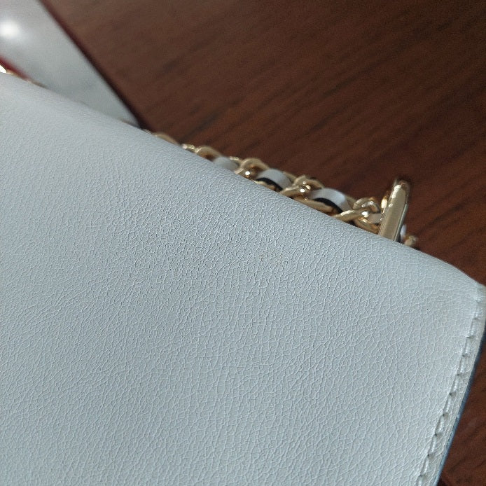 Michael Kors White Vegan Leather Rose Medium Shoulder Chain Crossbody Bag | Gently Used |