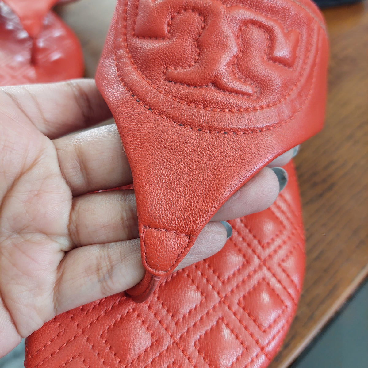 Tory Burch Orange Fleming Flat Thong Sandals | Pre Loved |