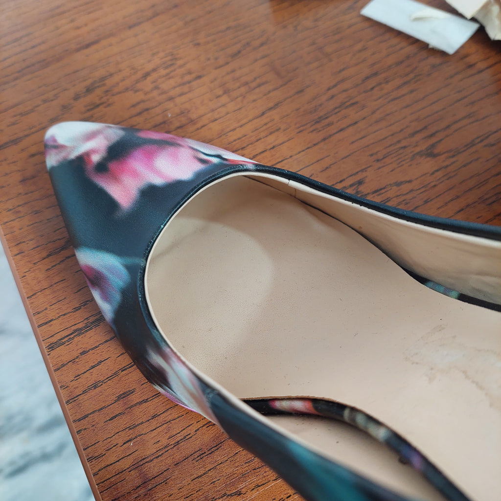 Nine West Black Floral Pattern Heels | Pre Loved |