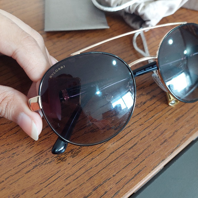 Bvlgari Black Gold Jeweled Double Bridge 6085-B Aviator Sunglasses | Pre Loved |
