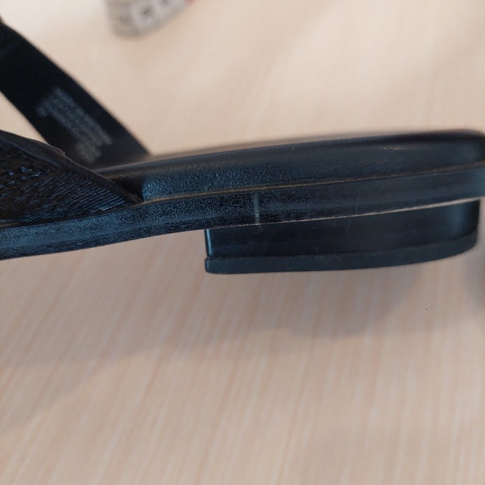 Michael Kors Black Aubrey Cutout Leather T-Strap Sandals | Gently Used |