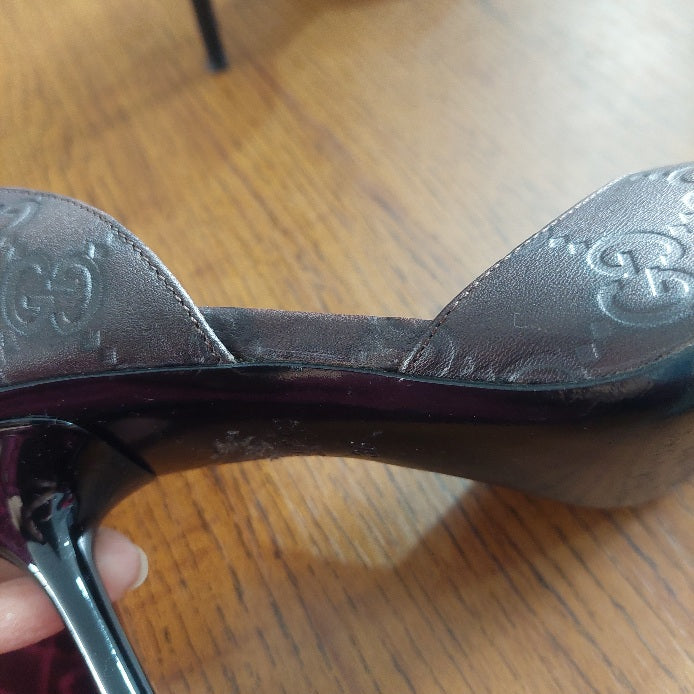 Gucci Brown Guccissima Leather Horsebit D'orsay Peep Toe Pumps | Pre Loved |