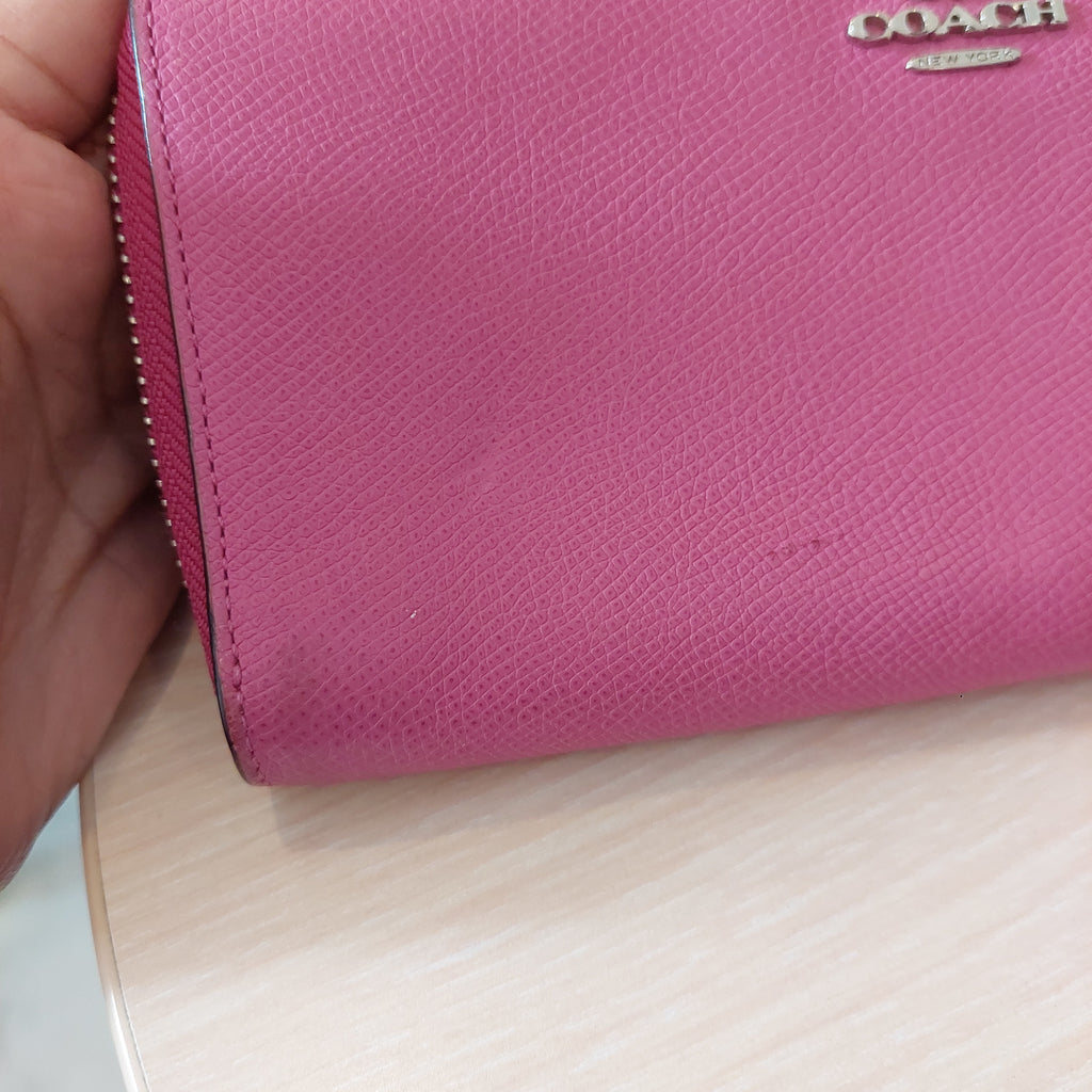 Coach Fuchsia Zip Around Leather Wallet | Pre Loved |