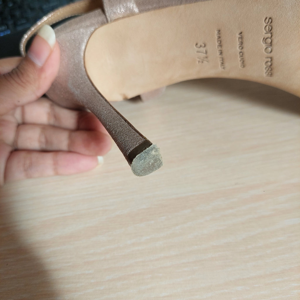 Sergio Rossi Rose Pink Metallic Leather Heels | Pre Loved |