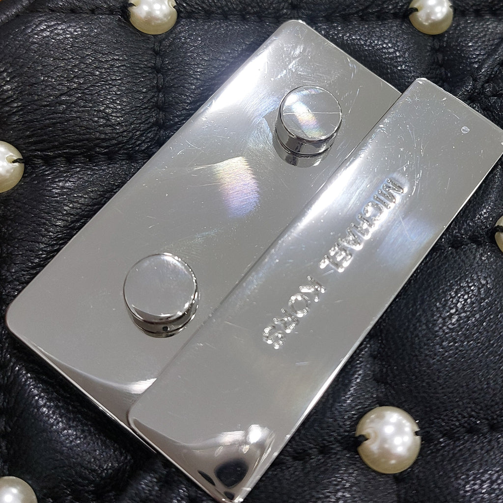 Michael Kors Black Quilted Leather Faux-Pearl Embellished 'Sloan' Shoulder Bag | Gently Used |