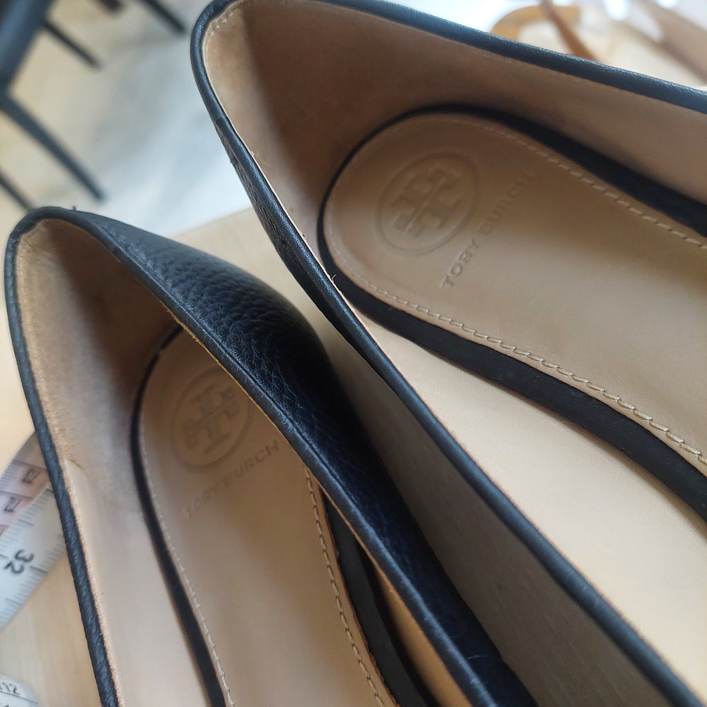 Tory Burch Black Claire Tumbled Leather Ballet Flats | Pre Loved |