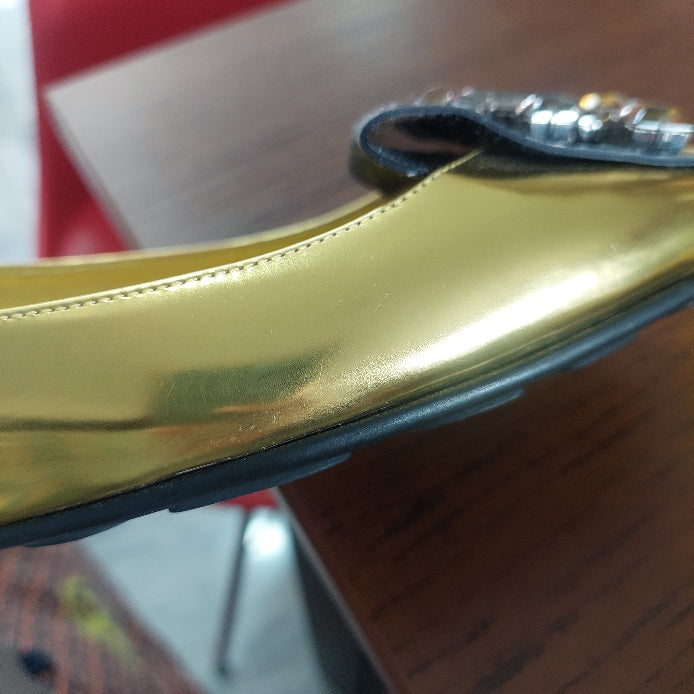 Jimmy Choo Metallic Yellow Leather Embellished Ballet Flats | Gently Used |