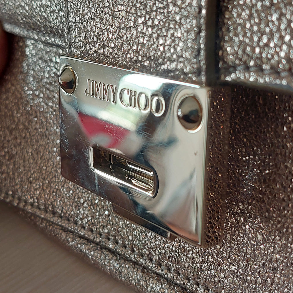 Jimmy Choo Rebel Mini Glitter Gold Leather Crossbody Bag | Pre Loved |