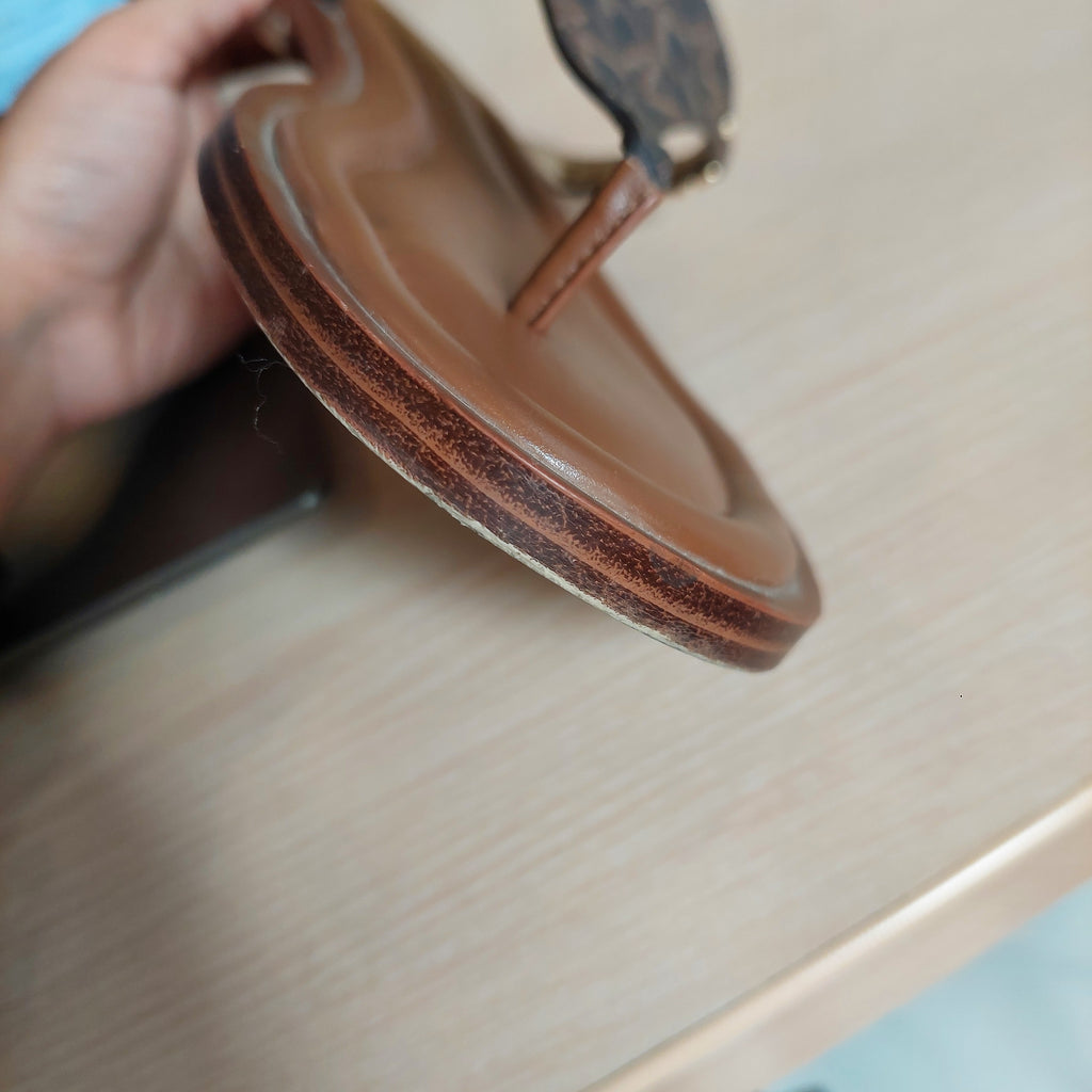 Michael Kors Brown Leather 'Daniella Empire' Logo Sandals | Gently Used |