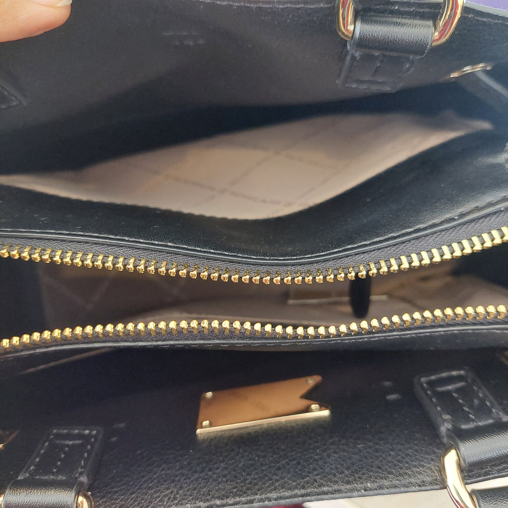 Michael Kors Brown & Black Reed Small Belted Satchel Bag | Gently Used |