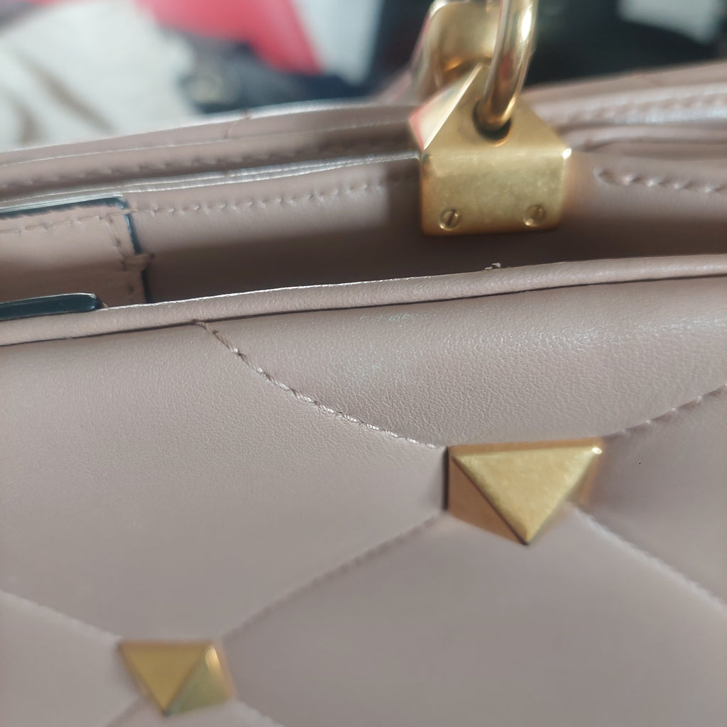 Valentino Rose Cannelle Leather Medium Roman Stud Top Handle Bag | Pre Loved |