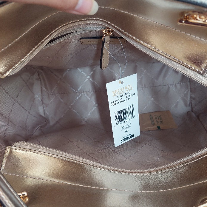 Michael Kors Vanilla & Pale Gold Leather Jet Set Tote Bag | Like New |