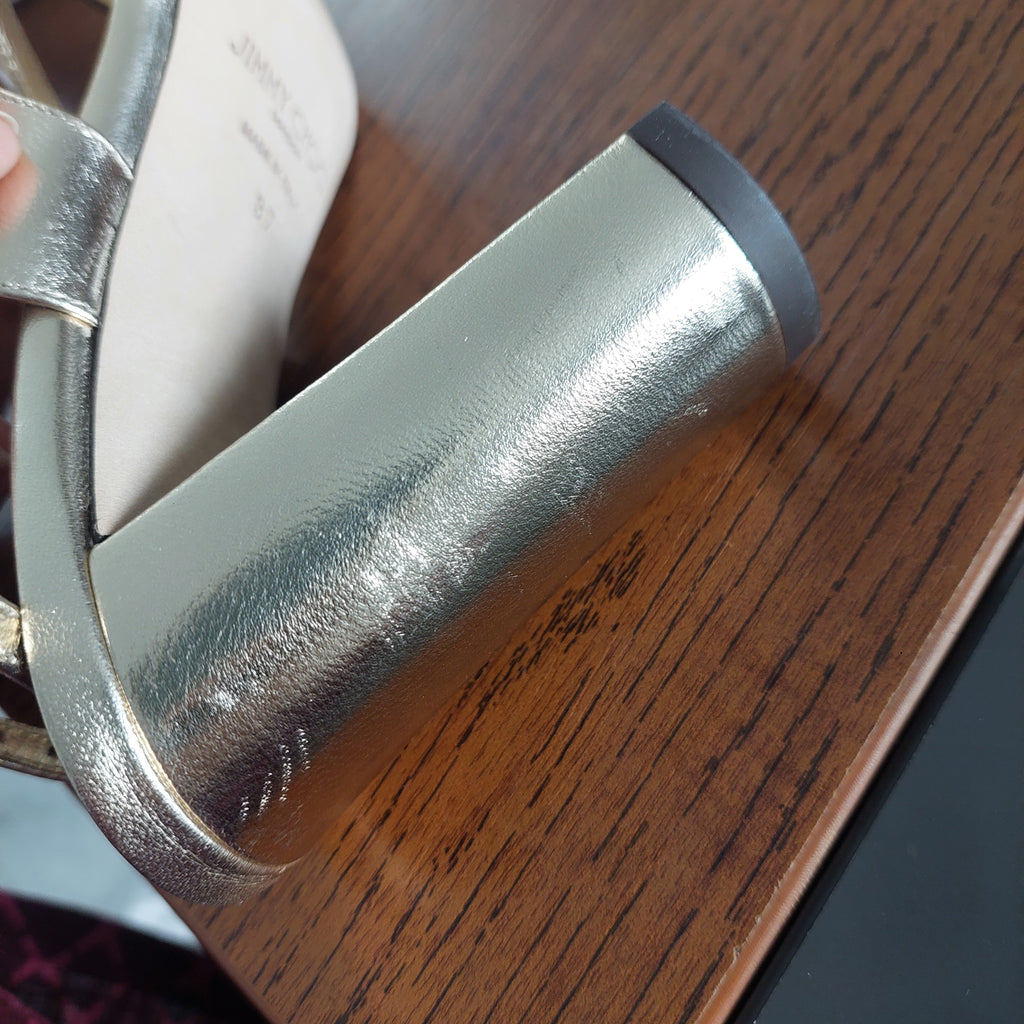 Jimmy Choo Gold Metallic Leather Azie 85 Sandals | Gently used |