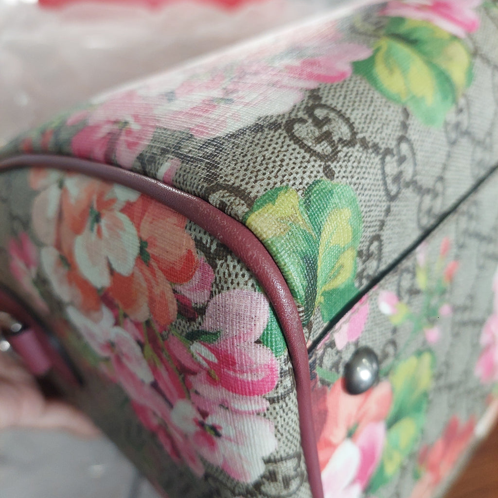 Gucci Pink/Beige GG Supreme Canvas Medium Blooms Boston Bag | Gently Used |