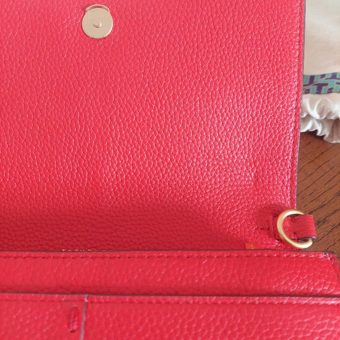 Tory Burch Red Pebbled Leather Mcgraw Wallet Crossbody | Gently Used |