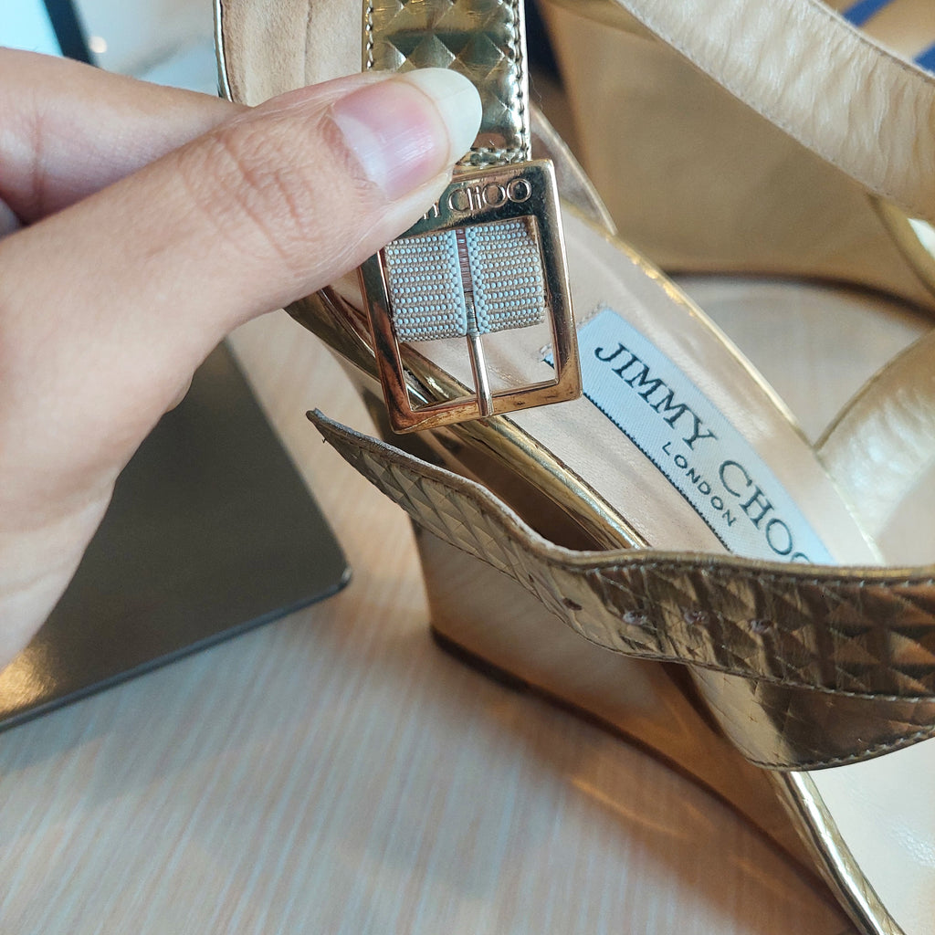 Jimmy Choo Gold Metallic Wedges | Pre Loved |