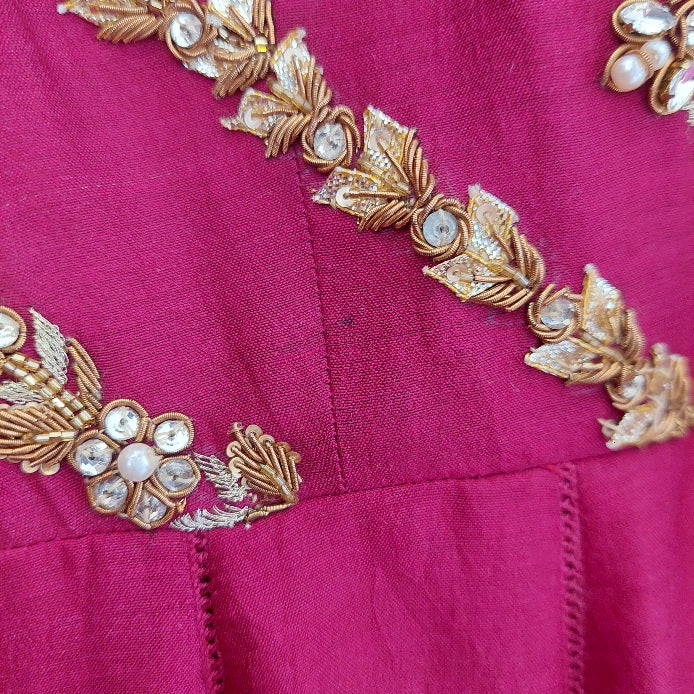 Sania Maskatiya Maroon Embellished Peshwaz with Dupatta | Pre Loved |