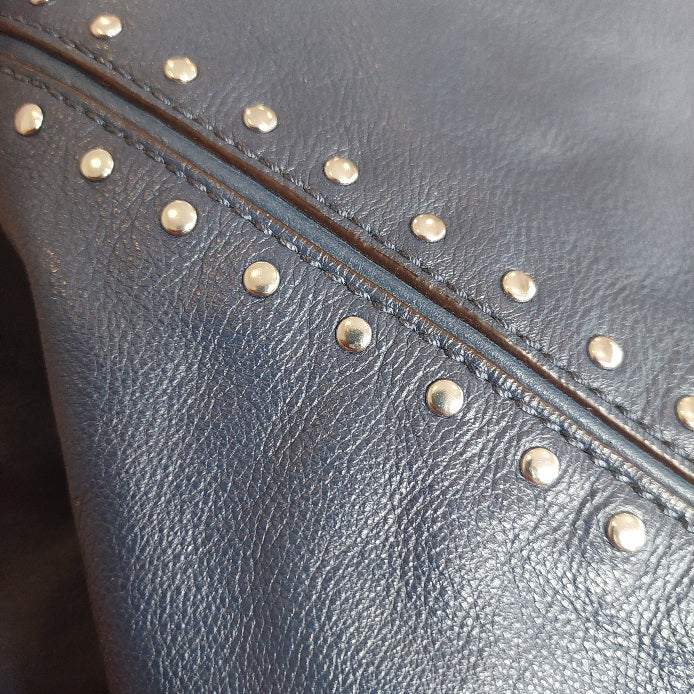 Michael Kors Astor Navy Blue Leather Silver Studded Hobo Bag | Pre Loved |