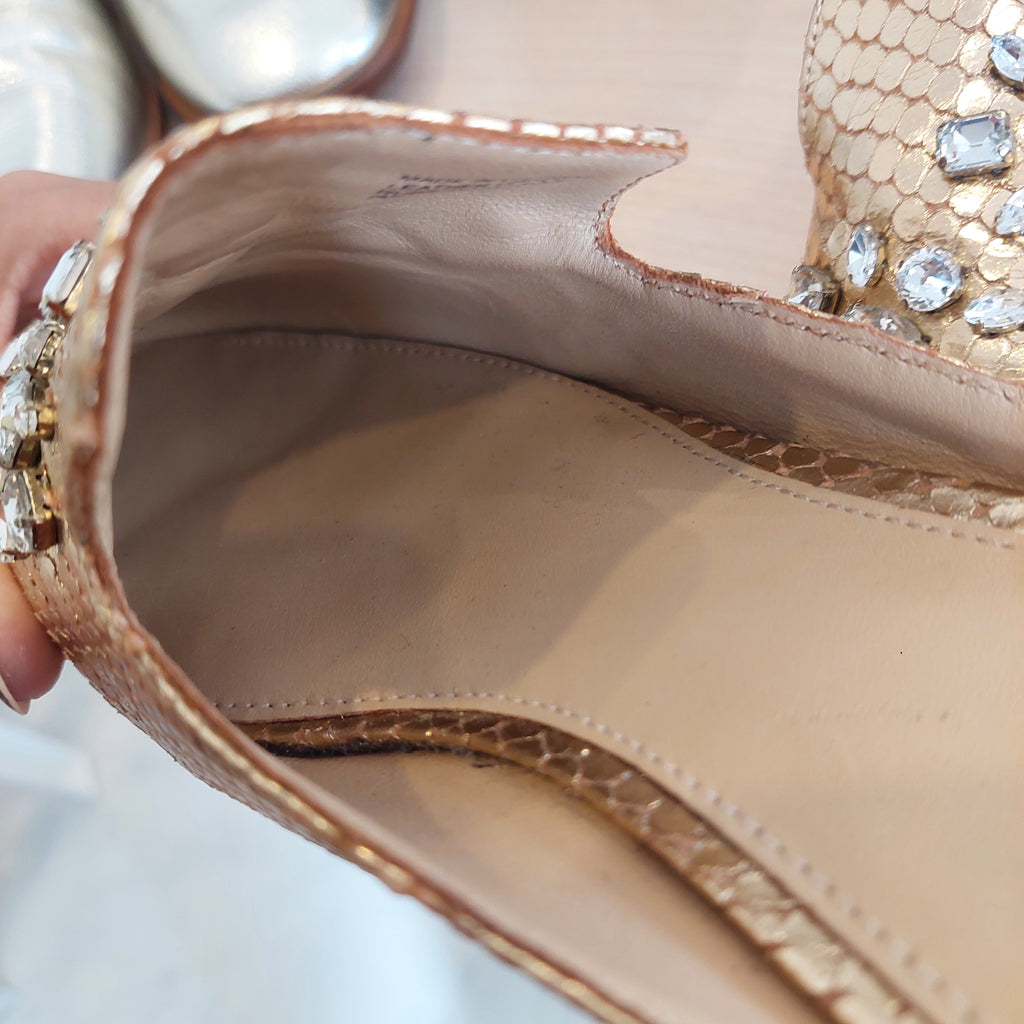 Michael Kors Gold Edie Metallic Nickel Jeweled Leather Sandals | Gently Used |