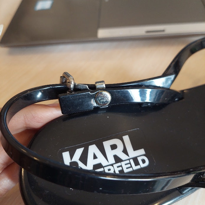 Karl Lagerfeld Black Jelly Karl Ikonic Sling Sandals | Brand New |