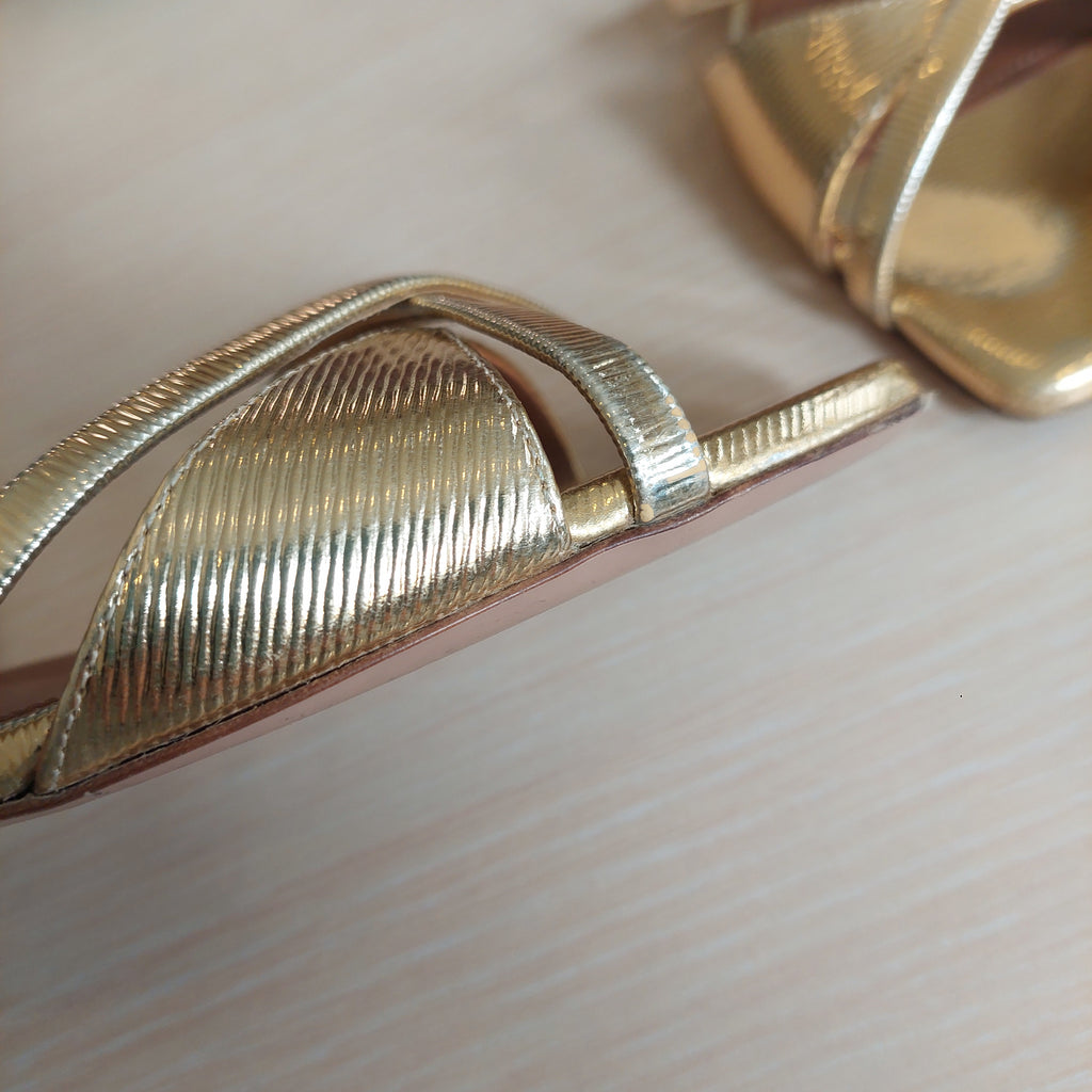 Malone Souliers Gold Textured Leather Penn Flat Slides | Pre Loved |