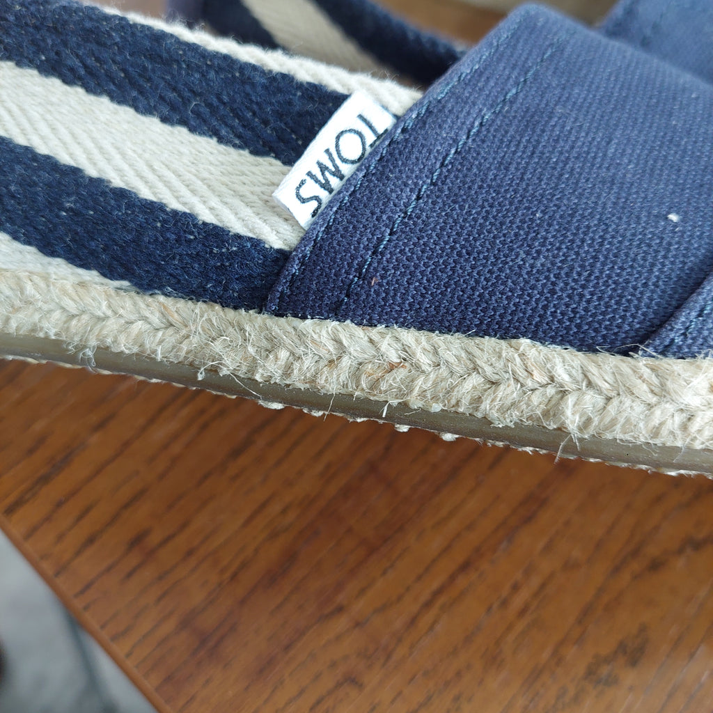 TOMS Navy White Striped Canvas Espadrille | Gently Used |