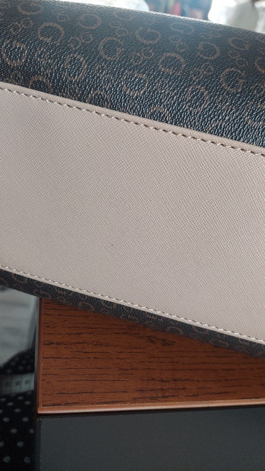 GUESS Brown & Beige Brooker Logo Satchel Bag | Brand New |