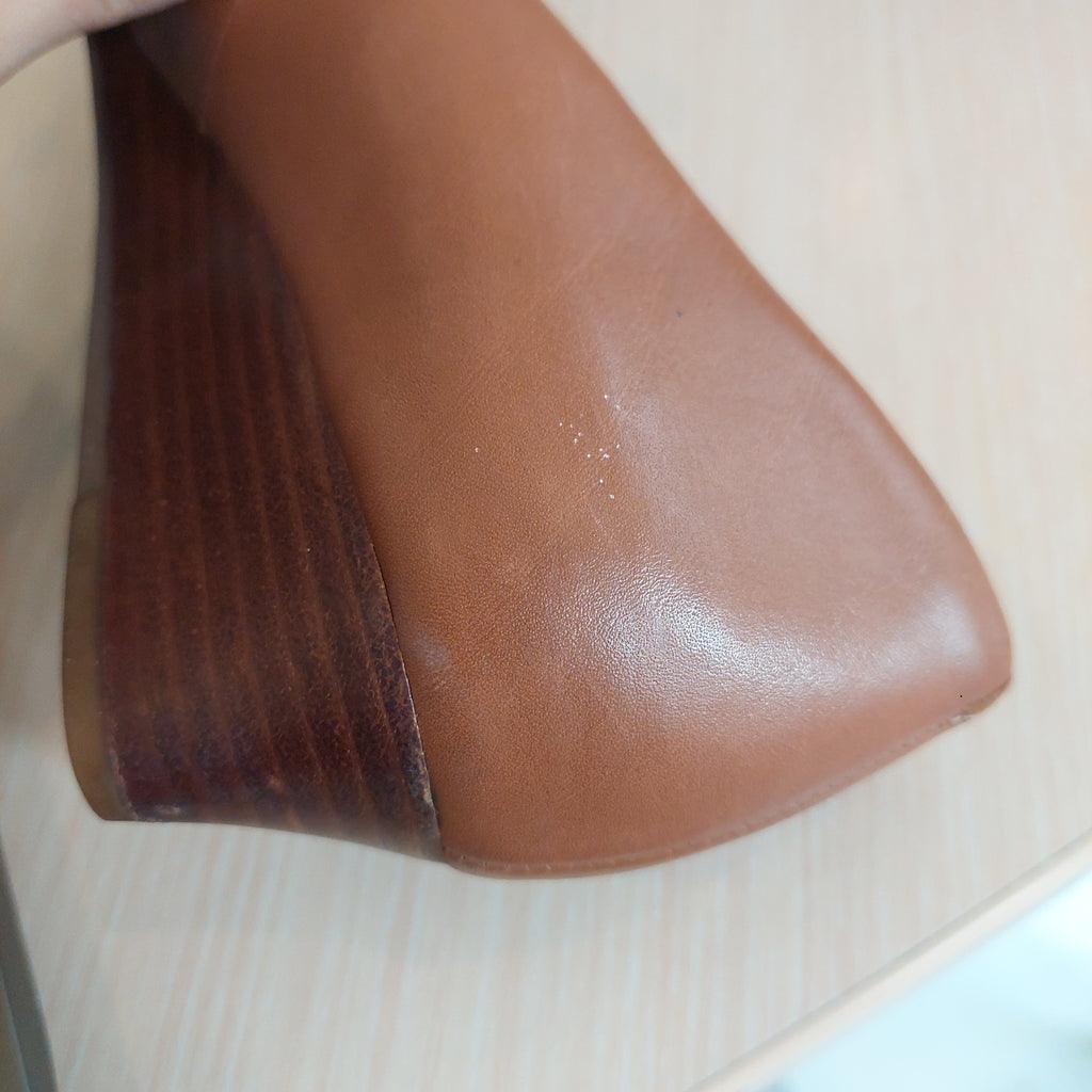 Tory Burch Brown Leather Gabriel Wedge Pumps | Pre Loved |