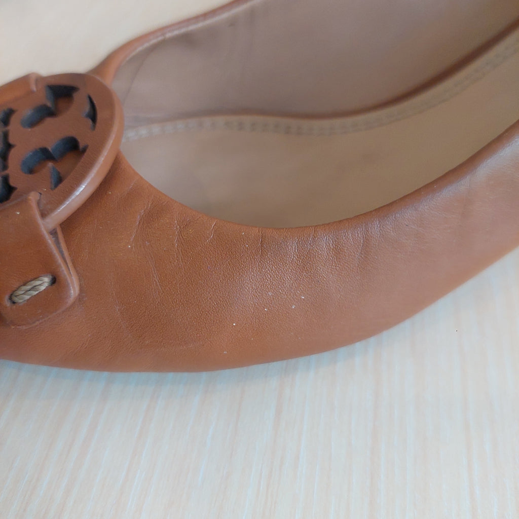 Tory Burch Brown Leather Gabriel Wedge Pumps | Pre Loved |