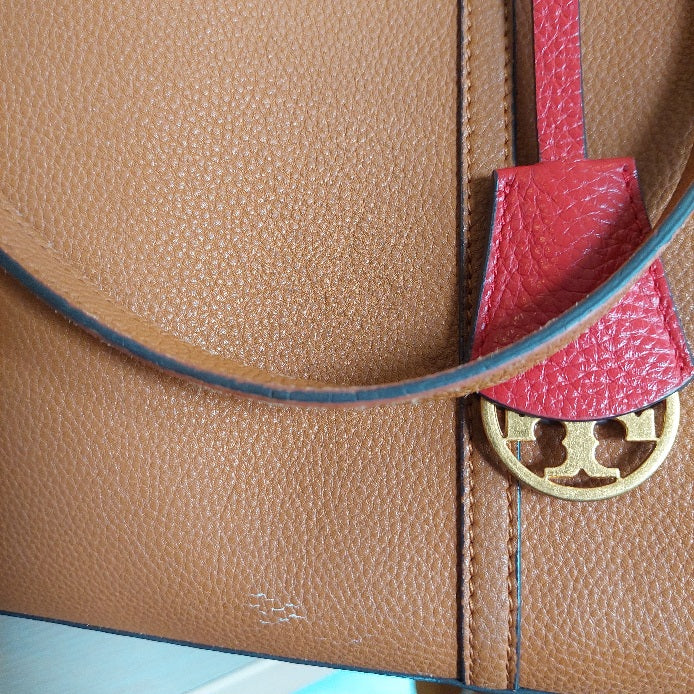 Tory Burch Brown Perry Triple Compartment Leather Tote Bag | Pre Loved |