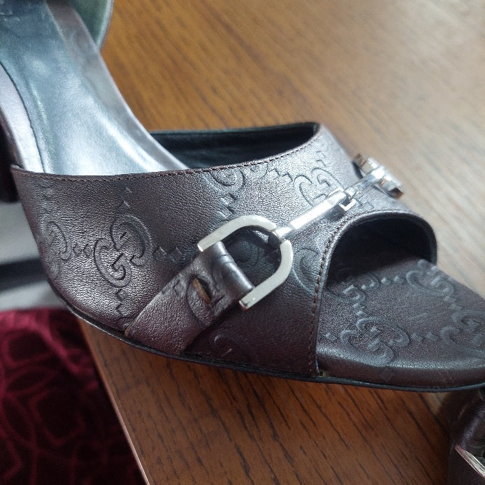 Gucci Brown Guccissima Leather Horsebit D'orsay Peep Toe Pumps | Pre Loved |