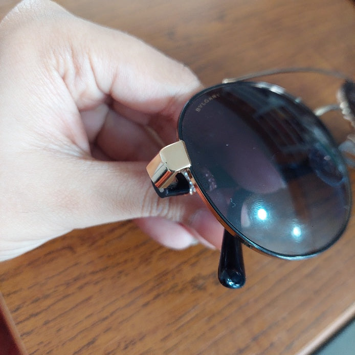 Bvlgari Black Gold Jeweled Double Bridge 6085-B Aviator Sunglasses | Pre Loved |