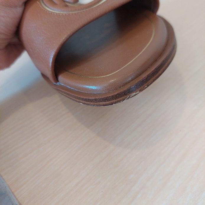 Michael Kors Brown Deanna Cutout Leather Slides | Brand New |