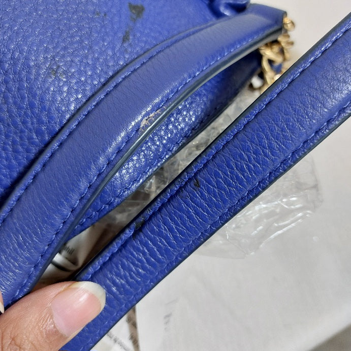 Tory Burch Blue Britten Chain Leather Tote Bag | Pre Loved |