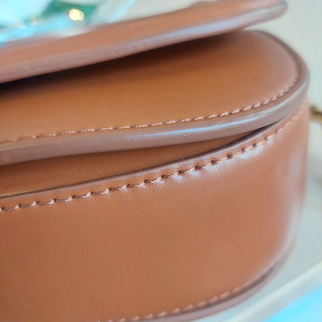 ZARA Tan Leatherette Saddle Crossbody Bag | Pre Loved |