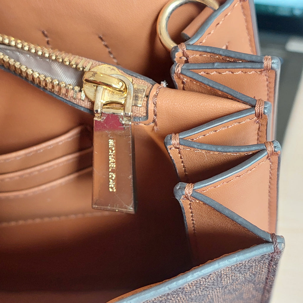 Michael Kors Brown Signature Coated Canvas & Leather Small Mercer Tote Bag | Pre Loved |